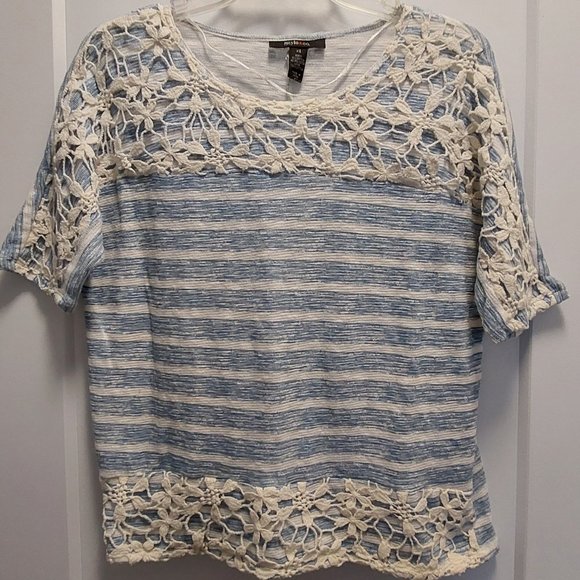 STYLE&CO. Blue/White Striped Knit Top w/Crochet Lace - XS - Picture 1 of 9